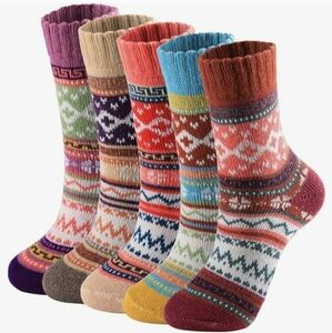 5 Pair Women's Patterned Wool Blend Socks 5-9